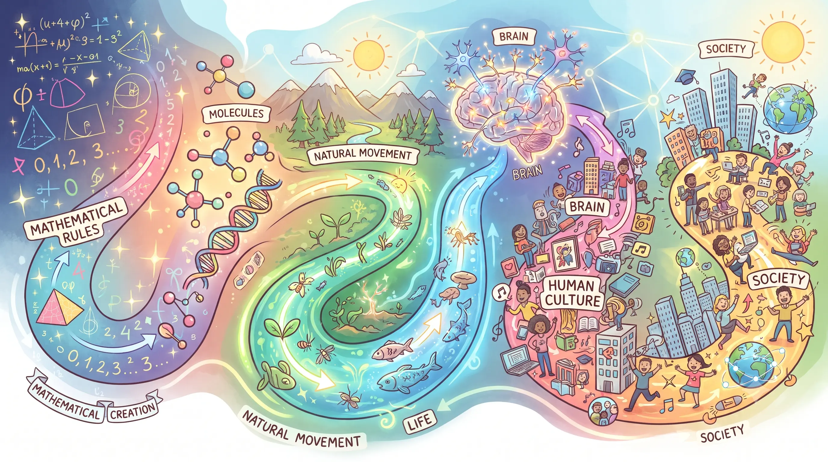 An illustration showing one world connected across many fields