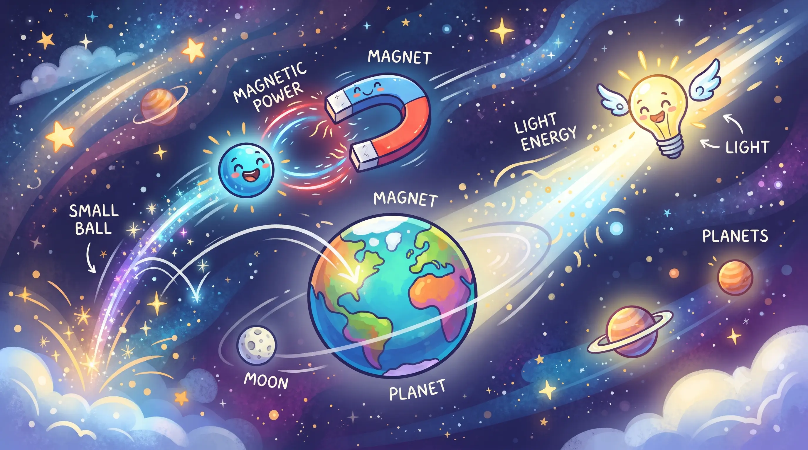 An illustration of matter, motion, and physics