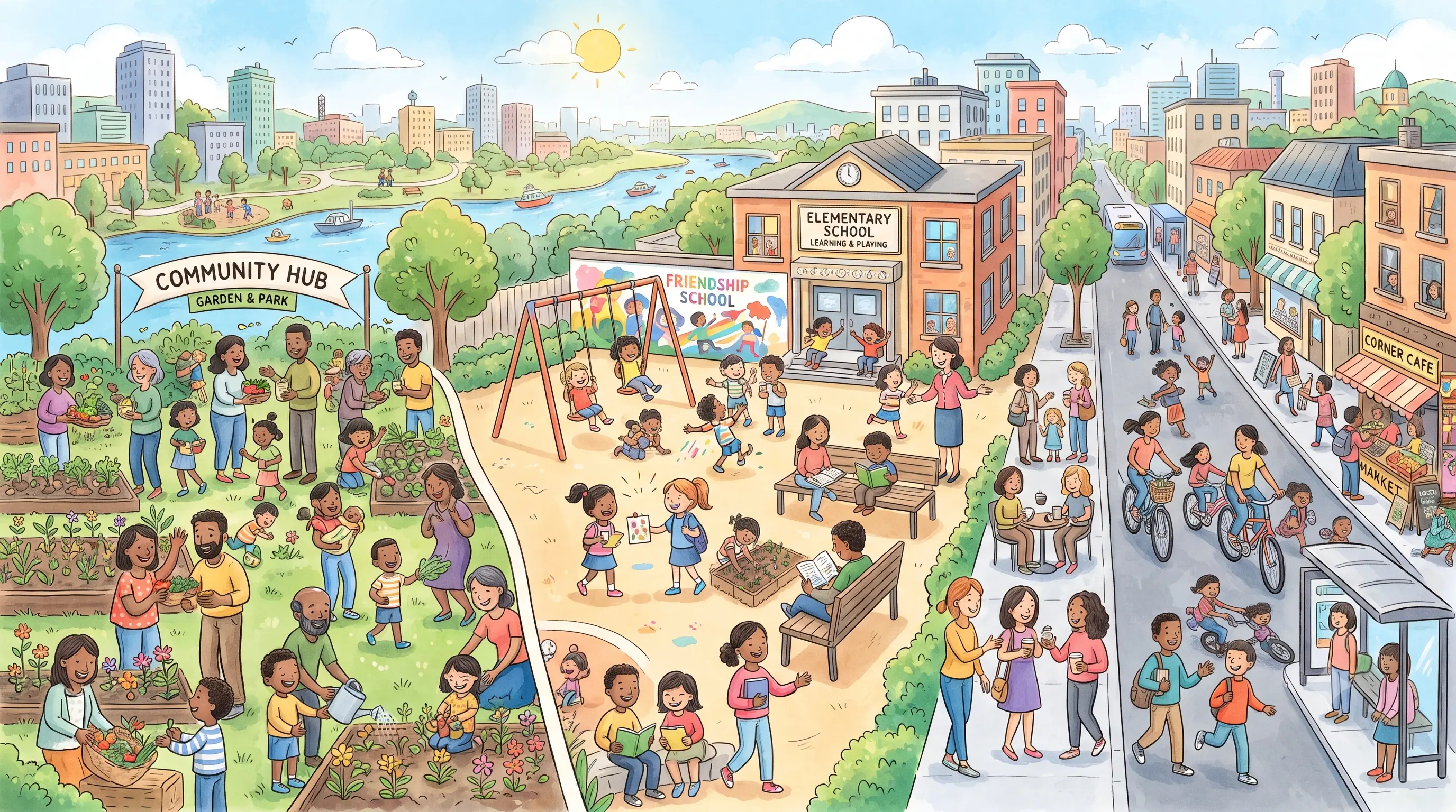 An illustration of society and human connections